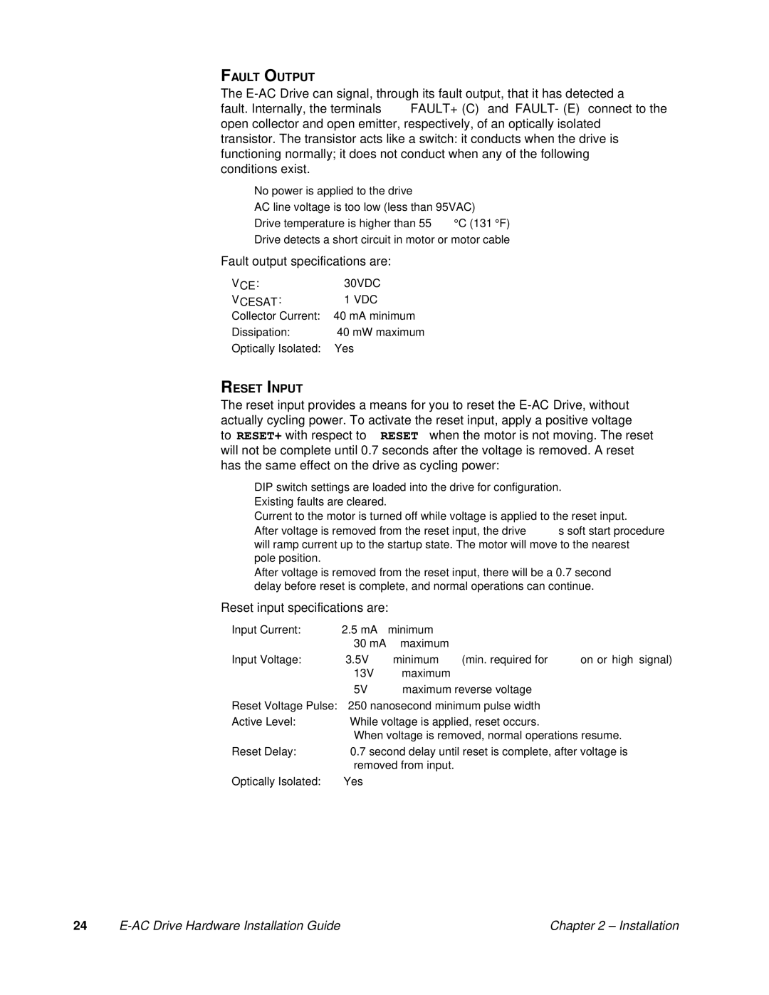 Parker Hannifin 88-020292-01 A manual Fault Output, Reset Input 