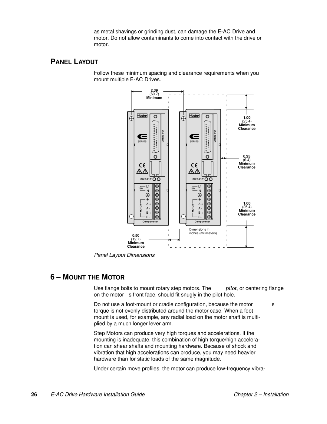 Parker Hannifin 88-020292-01 A manual Mount the Motor, Panel Layout Dimensions 