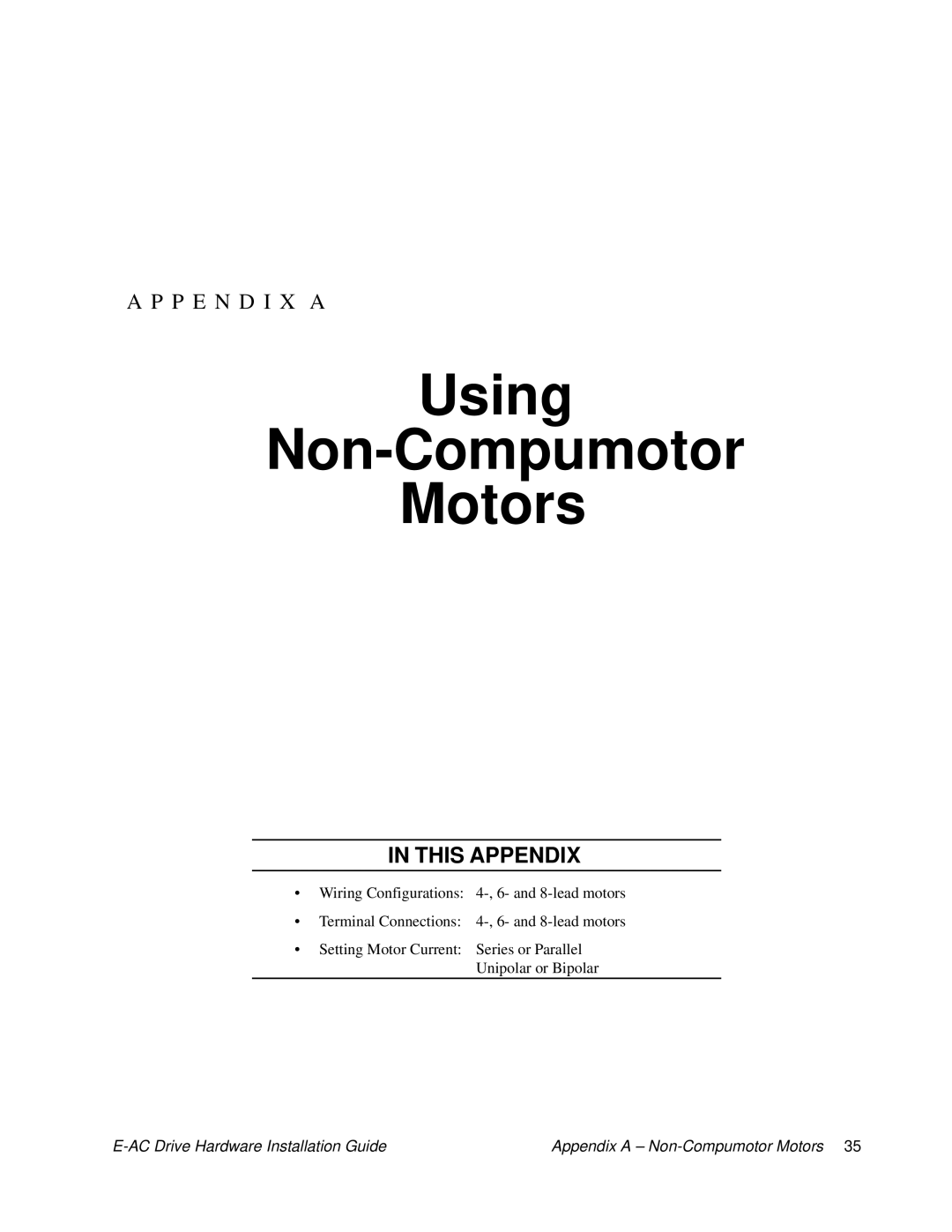 Parker Hannifin 88-020292-01 A manual Using Non-Compumotor Motors 