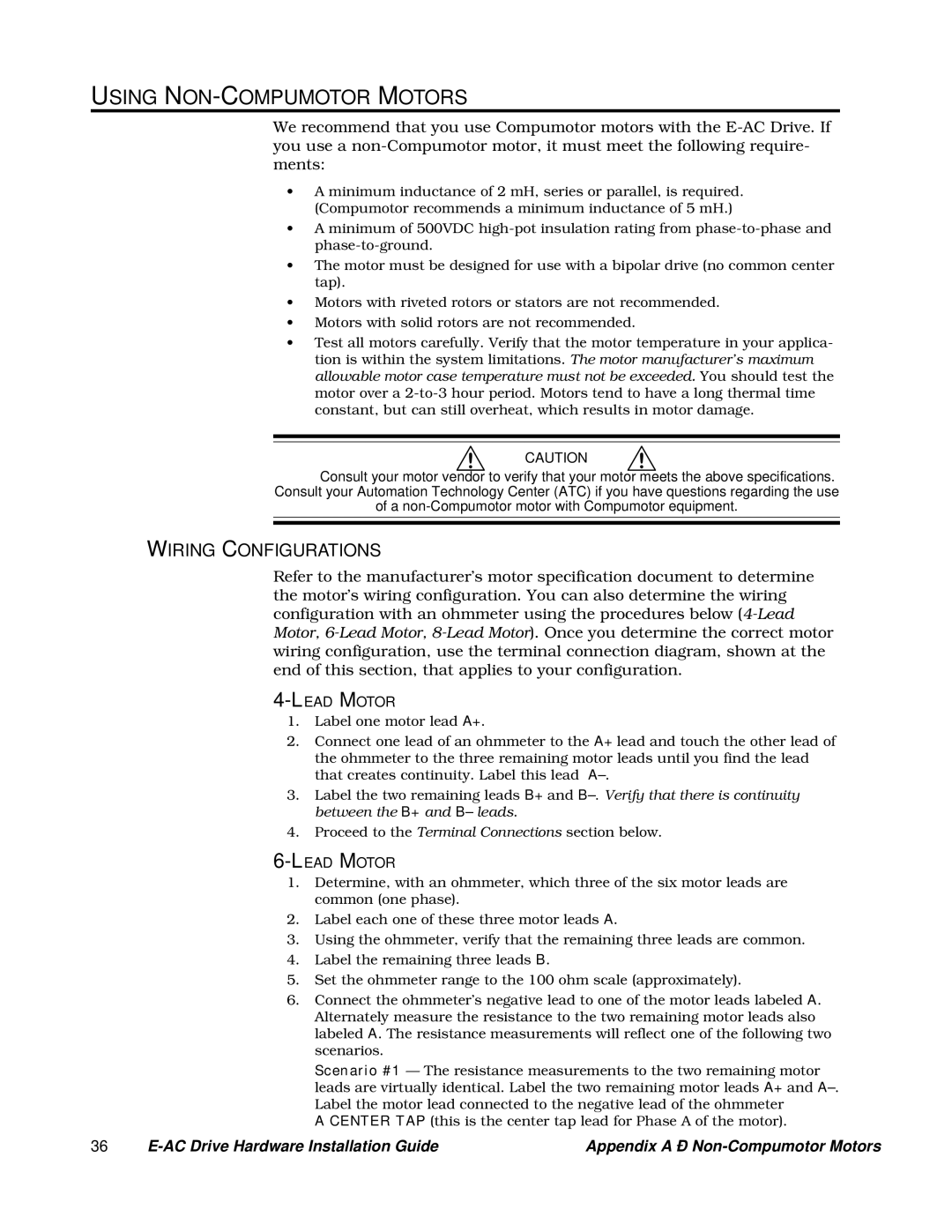 Parker Hannifin 88-020292-01 A manual Using NON-COMPUMOTOR Motors, Wiring Configurations, Lead Motor 