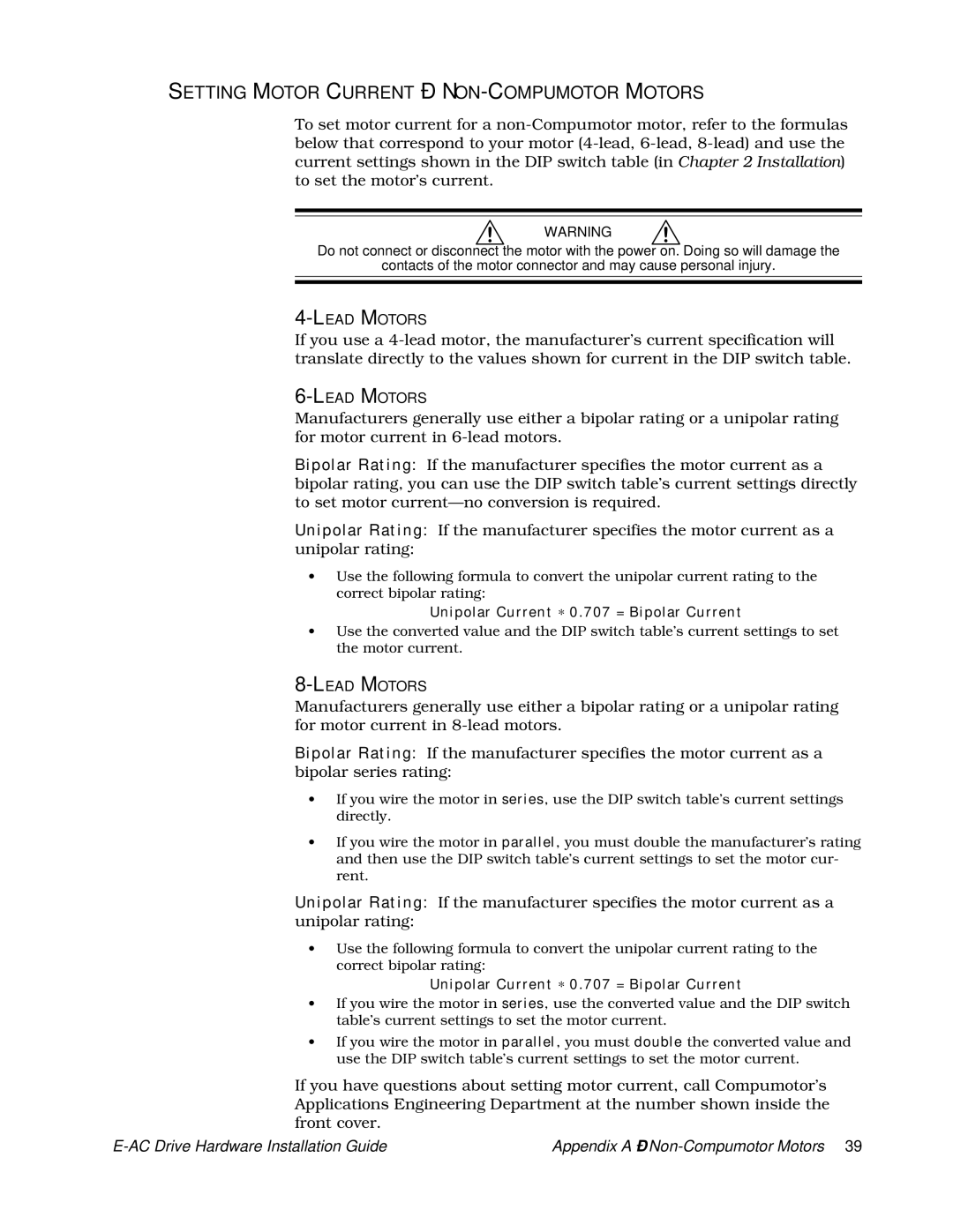 Parker Hannifin 88-020292-01 A manual Setting Motor Current NON-COMPUMOTOR Motors, Lead Motors 