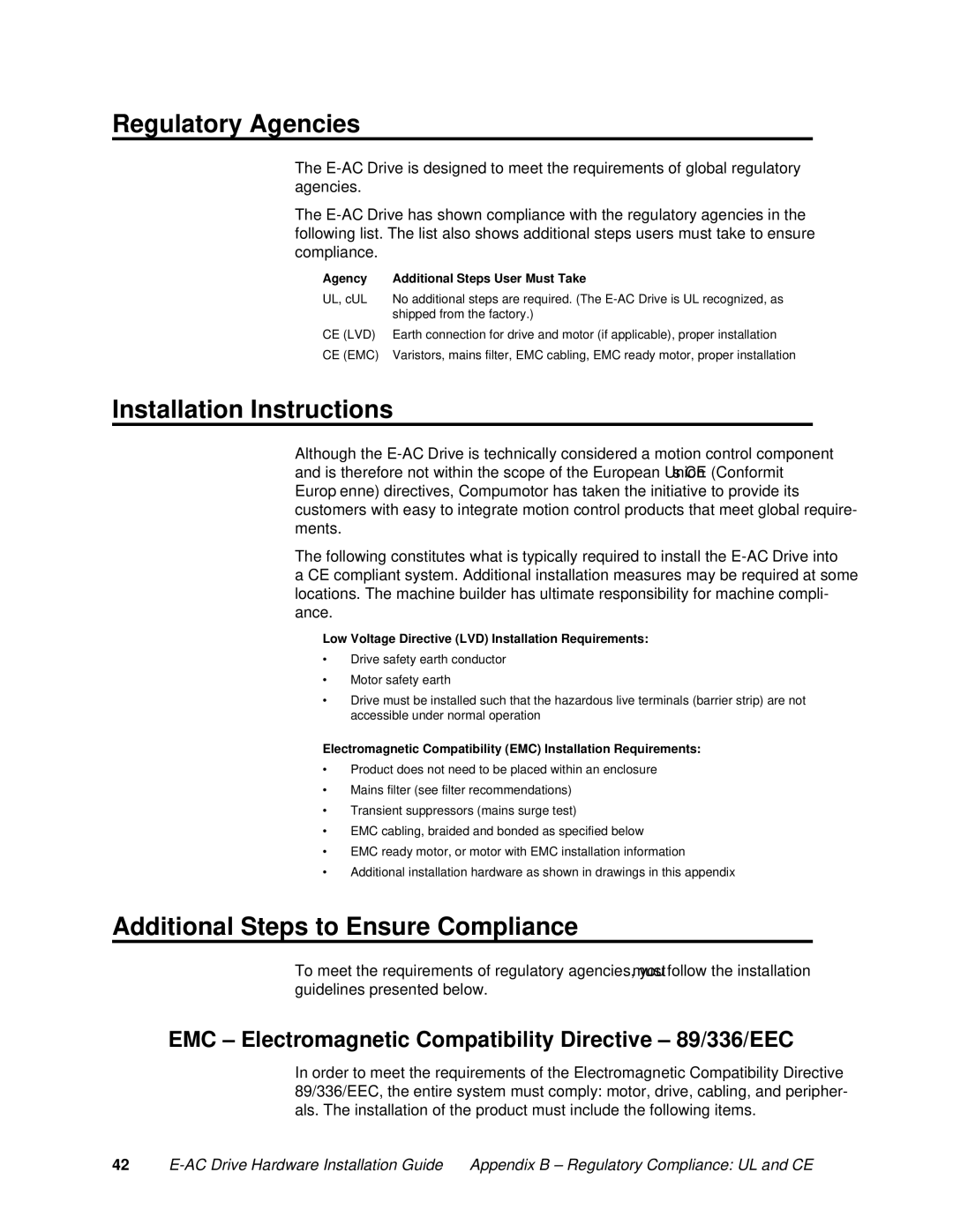 Parker Hannifin 88-020292-01 A Agency Additional Steps User Must Take, Low Voltage Directive LVD Installation Requirements 