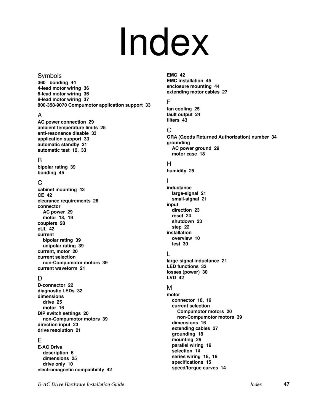 Parker Hannifin 88-020292-01 A manual AC Drive Hardware Installation Guide Index 