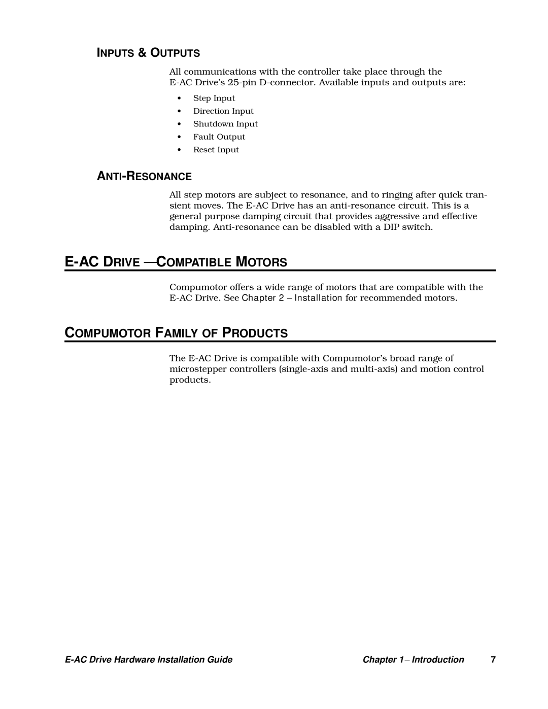 Parker Hannifin 88-020292-01 A manual AC Drive -COMPATIBLE Motors, Compumotor Family of Products, Inputs & Outputs 