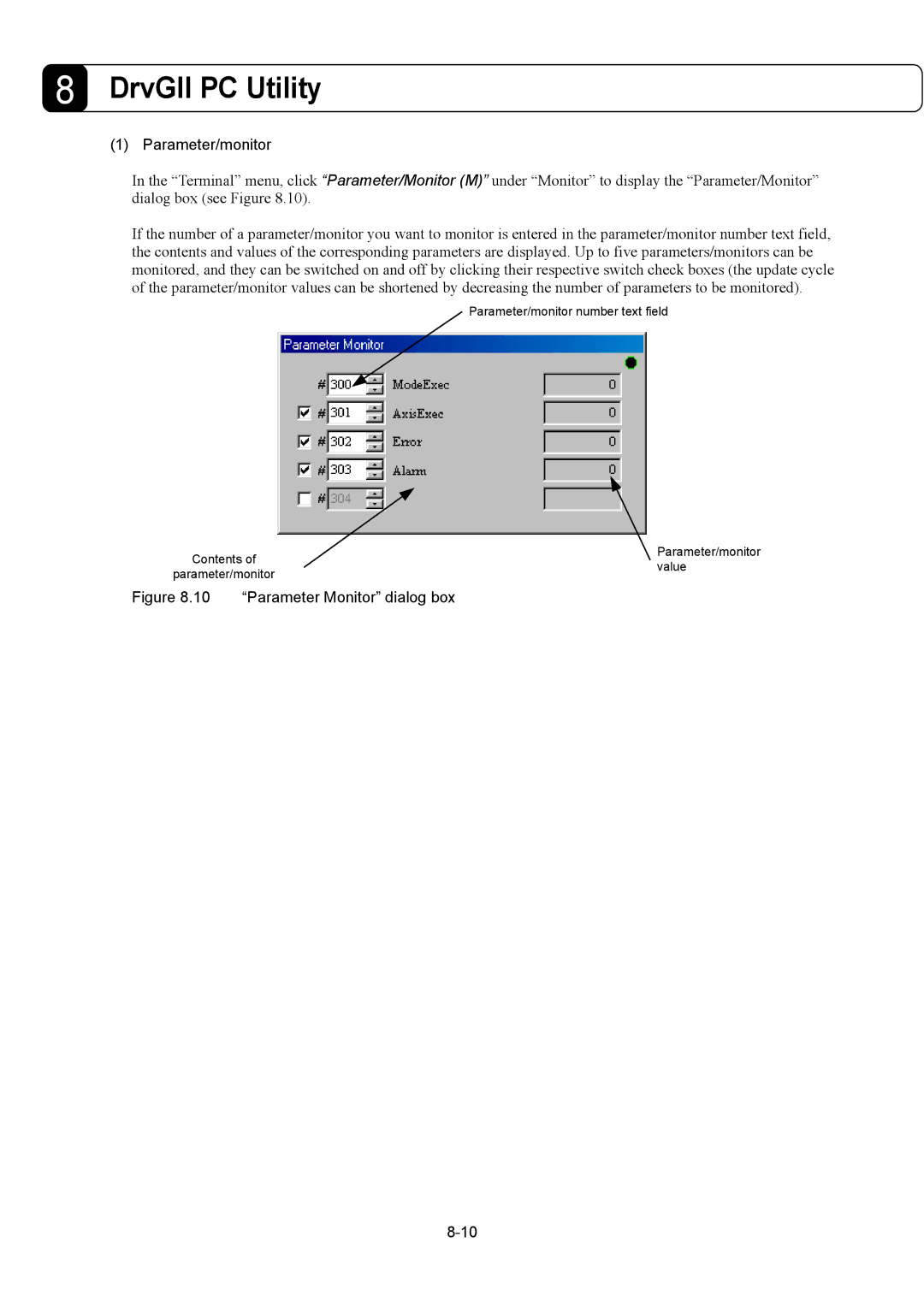 Parker Hannifin G2 manual Parameter/monitor, Parameter Monitor dialog box 