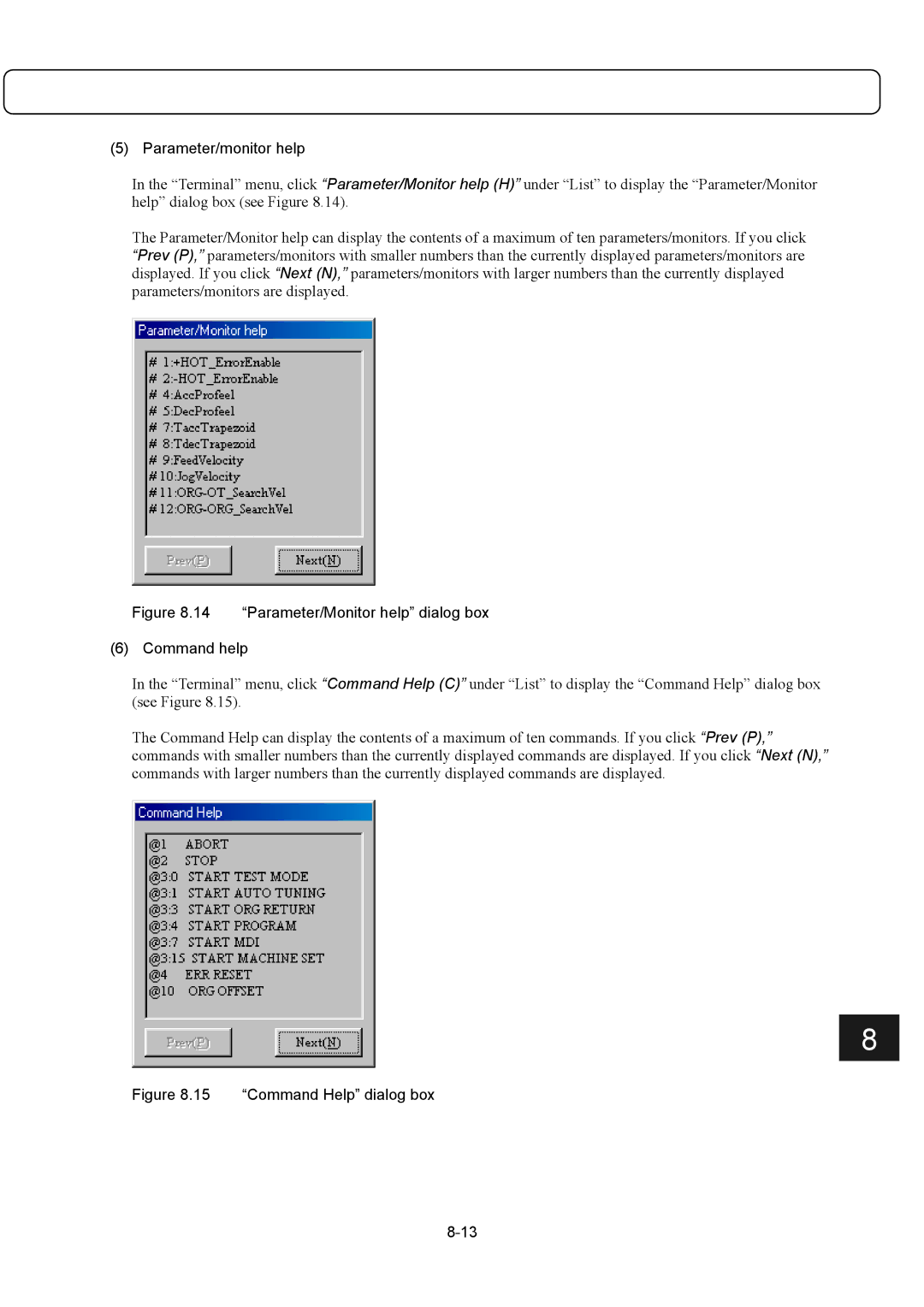 Parker Hannifin G2 manual Parameter/monitor help, Parameter/Monitor help dialog box Command help 