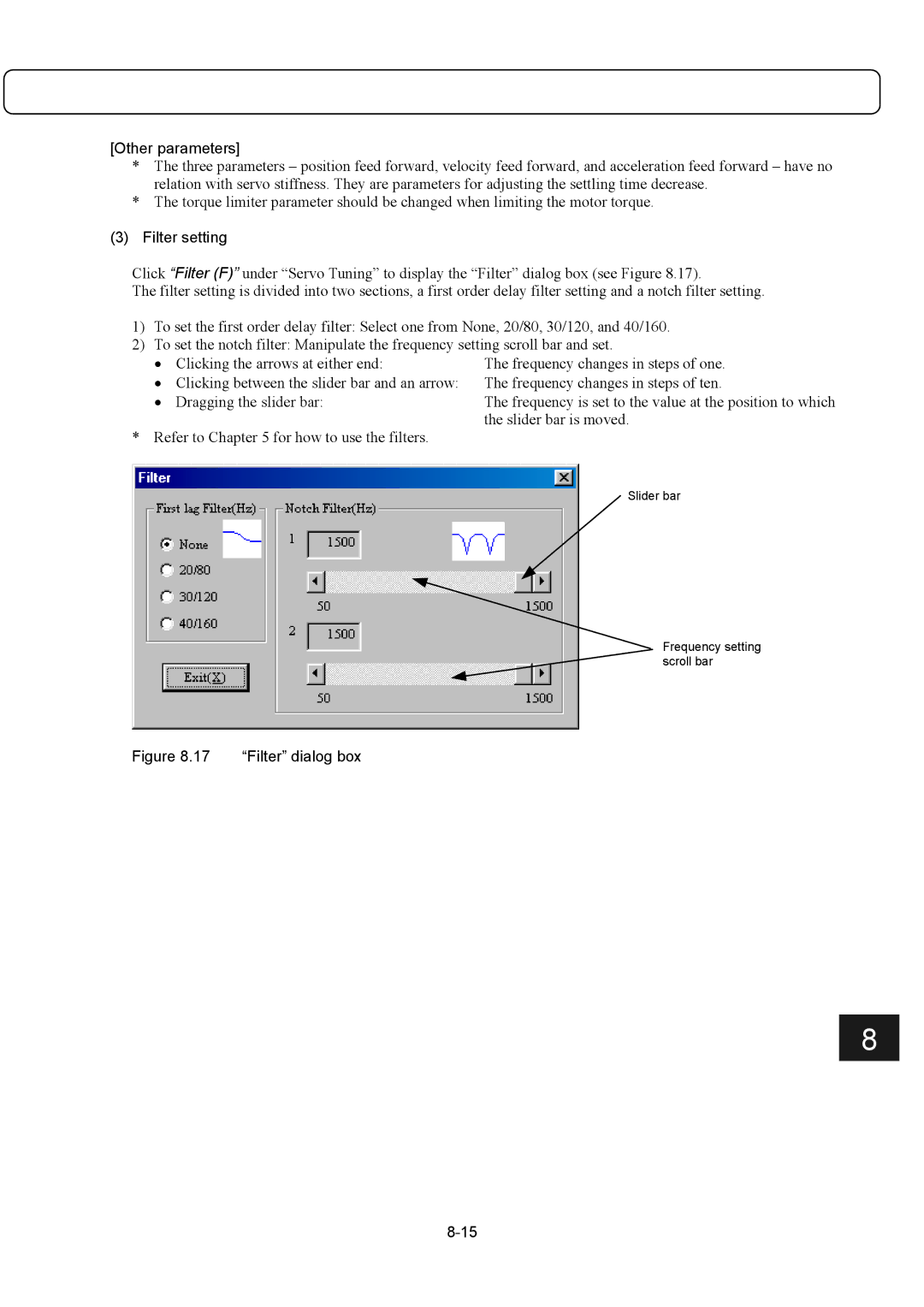 Parker Hannifin G2 manual Other parameters, Filter setting 