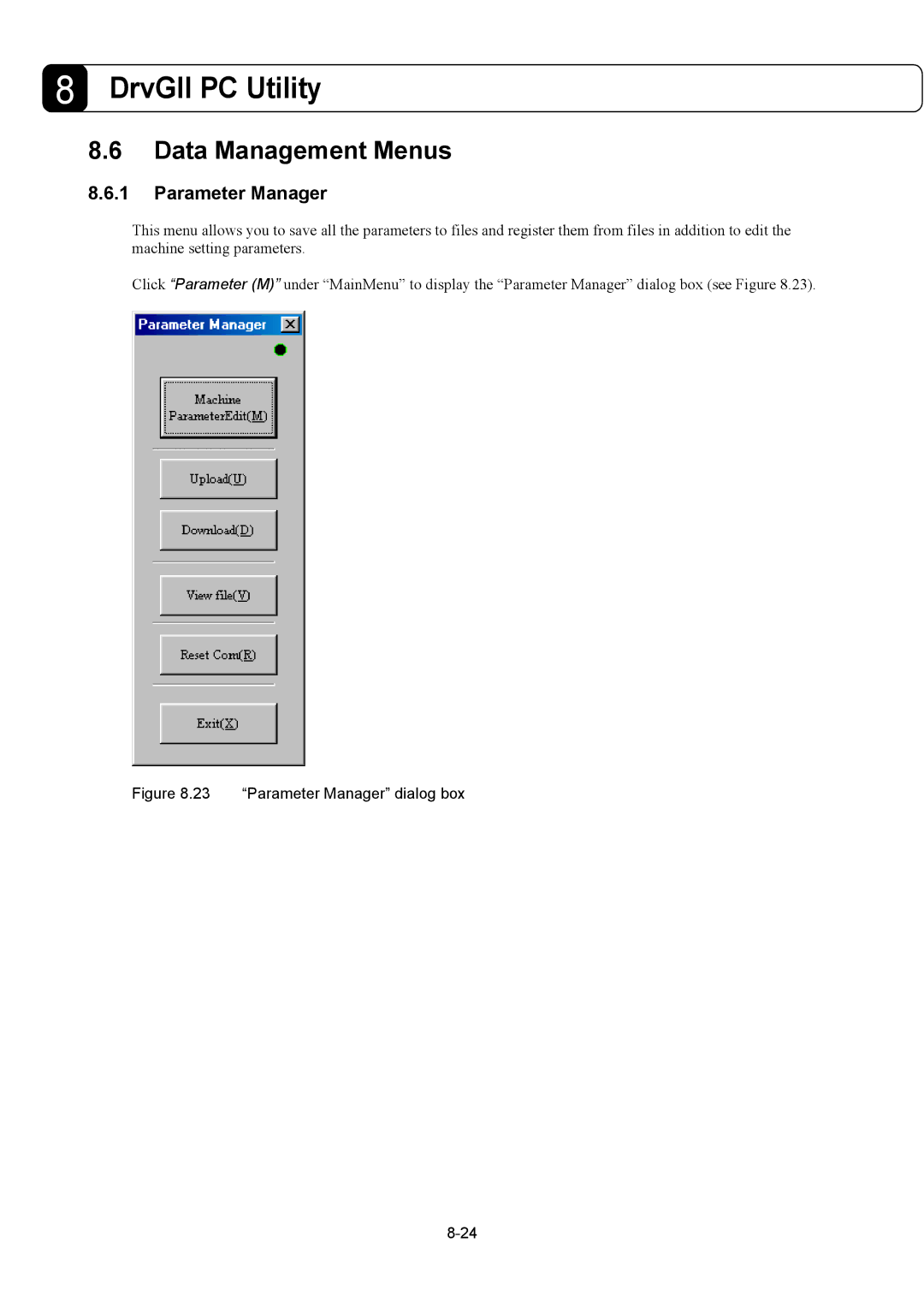 Parker Hannifin G2 manual Data Management Menus, Parameter Manager 