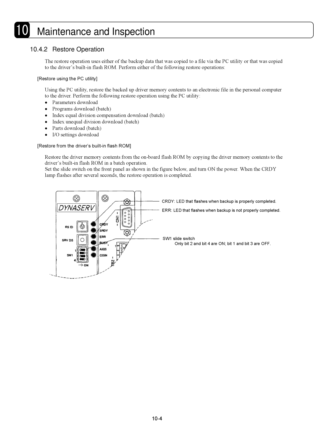 Parker Hannifin G2 manual Restore Operation, 10-4 