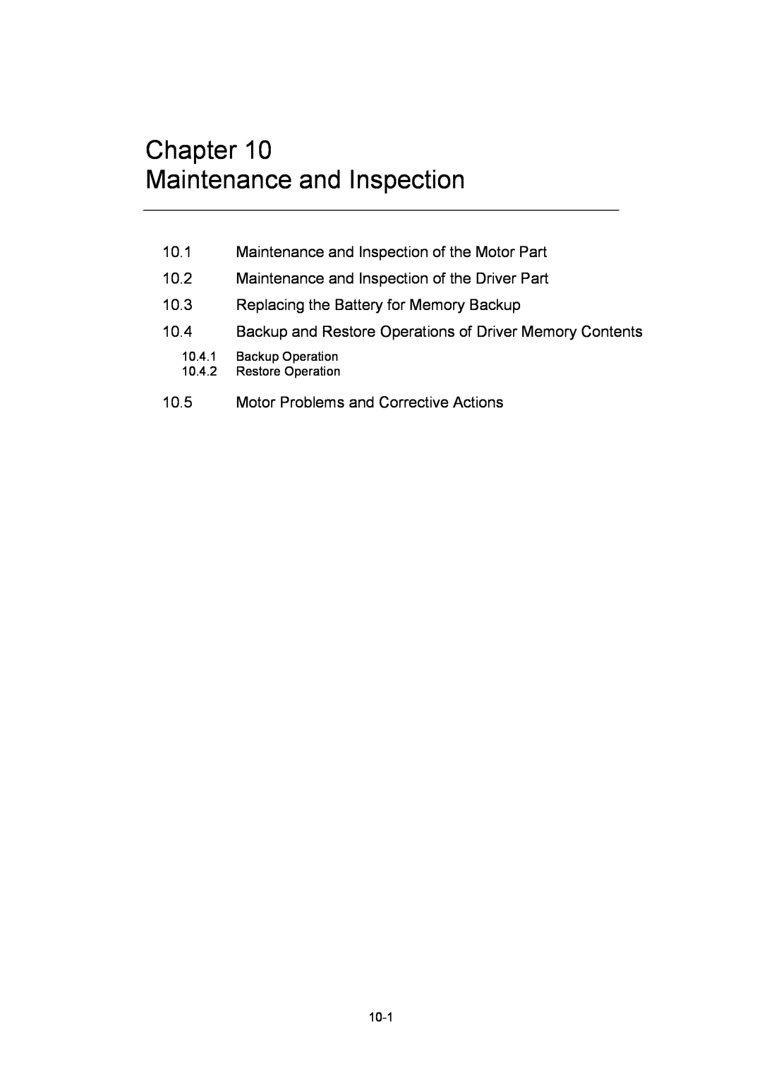 Parker Hannifin G2 manual Chapter Maintenance and Inspection, Maintenance and Inspection of the Motor Part, 10-1 