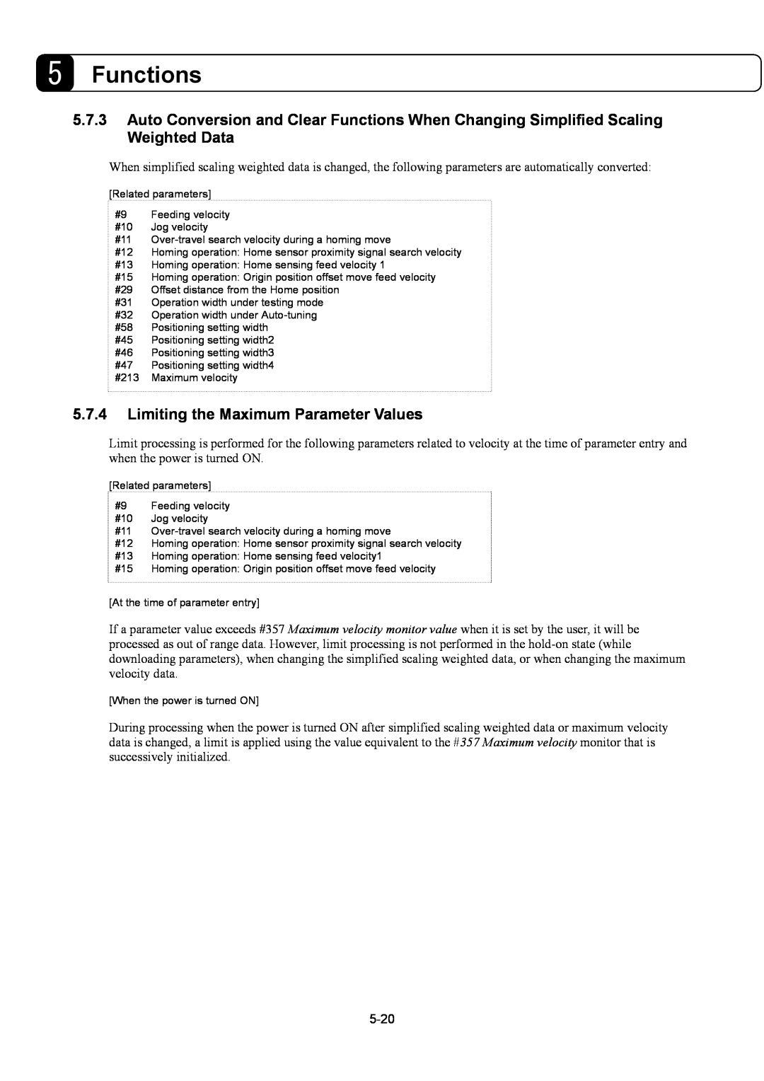 Parker Hannifin G2 manual Limiting the Maximum Parameter Values, Functions 