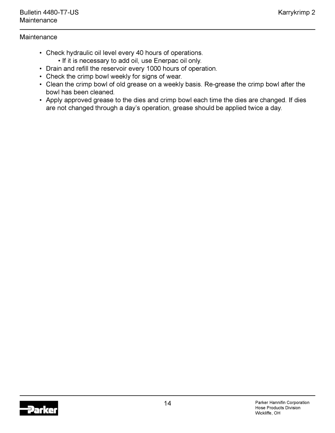 Parker Hannifin Karrykrimp 2 technical manual Parker Hanniﬁn Corporation 