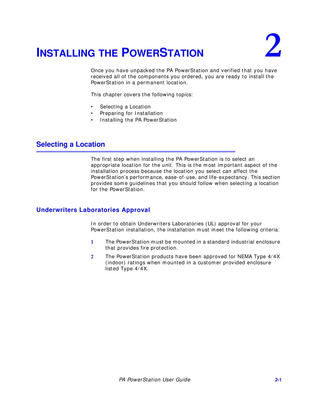 Parker Hannifin PA Series manual Selecting a Location, Underwriters Laboratories Approval 