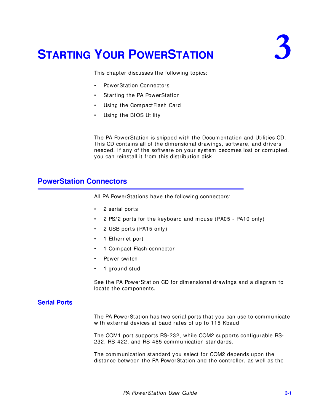 Parker Hannifin PA Series manual PowerStation Connectors, Serial Ports 