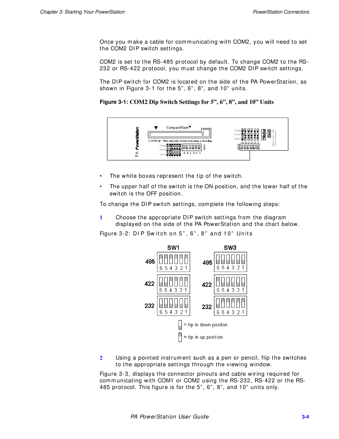 Parker Hannifin PA Series manual 1COM2 Dip Switch Settings for 5, 6, 8, and 10 Units 