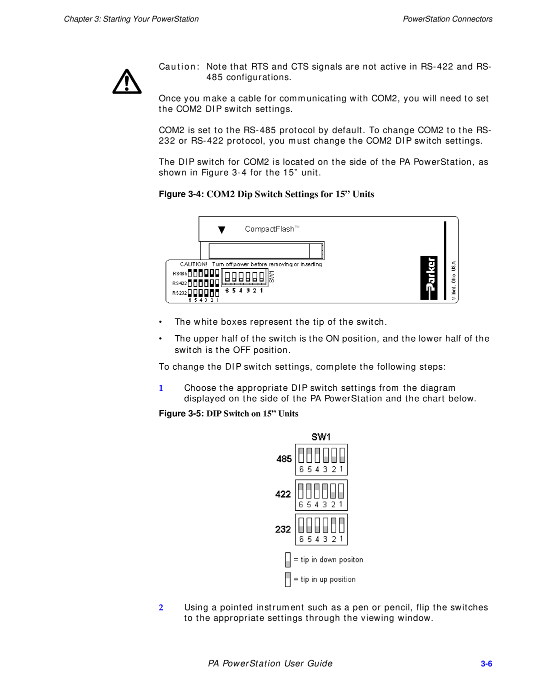 Parker Hannifin PA Series manual 4COM2 Dip Switch Settings for 15 Units 