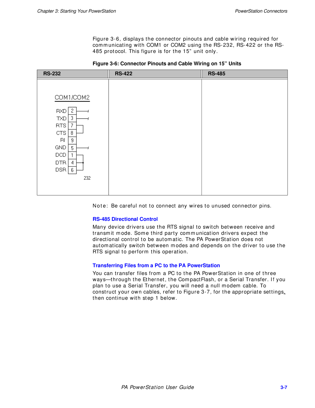 Parker Hannifin PA Series manual RS-485 Directional Control, Transferring Files from a PC to the PA PowerStation 