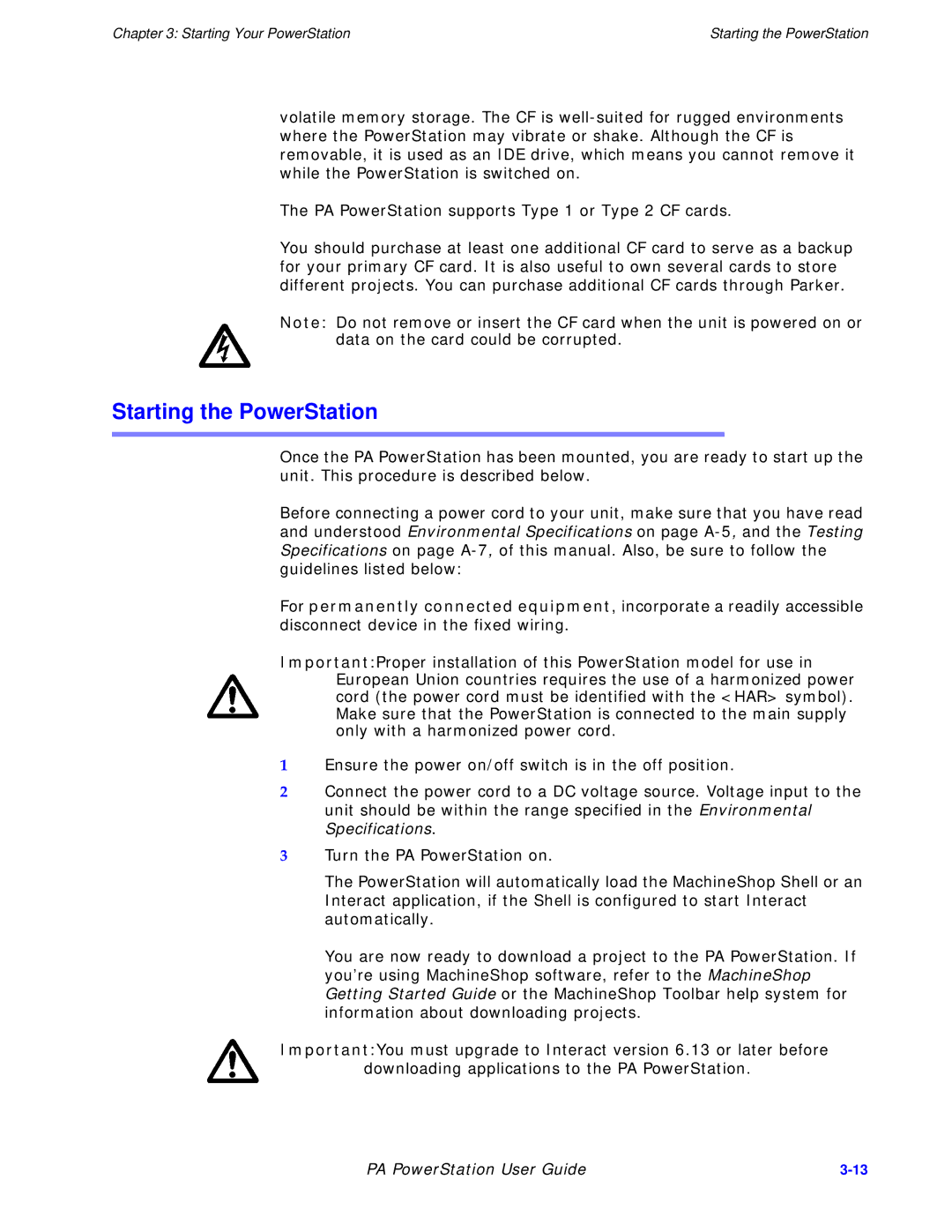 Parker Hannifin PA Series manual Starting the PowerStation 