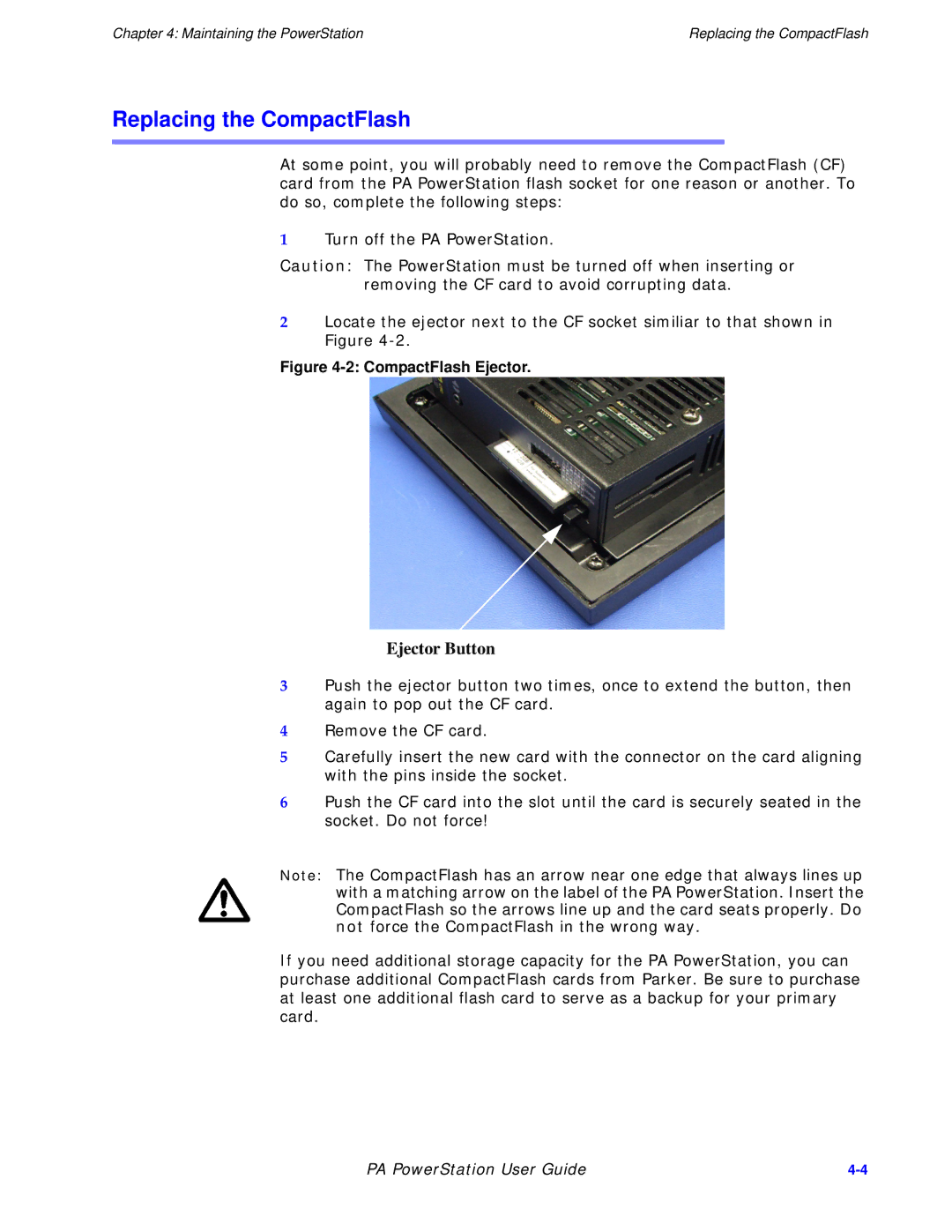 Parker Hannifin PA Series manual Replacing the CompactFlash, CompactFlash Ejector 