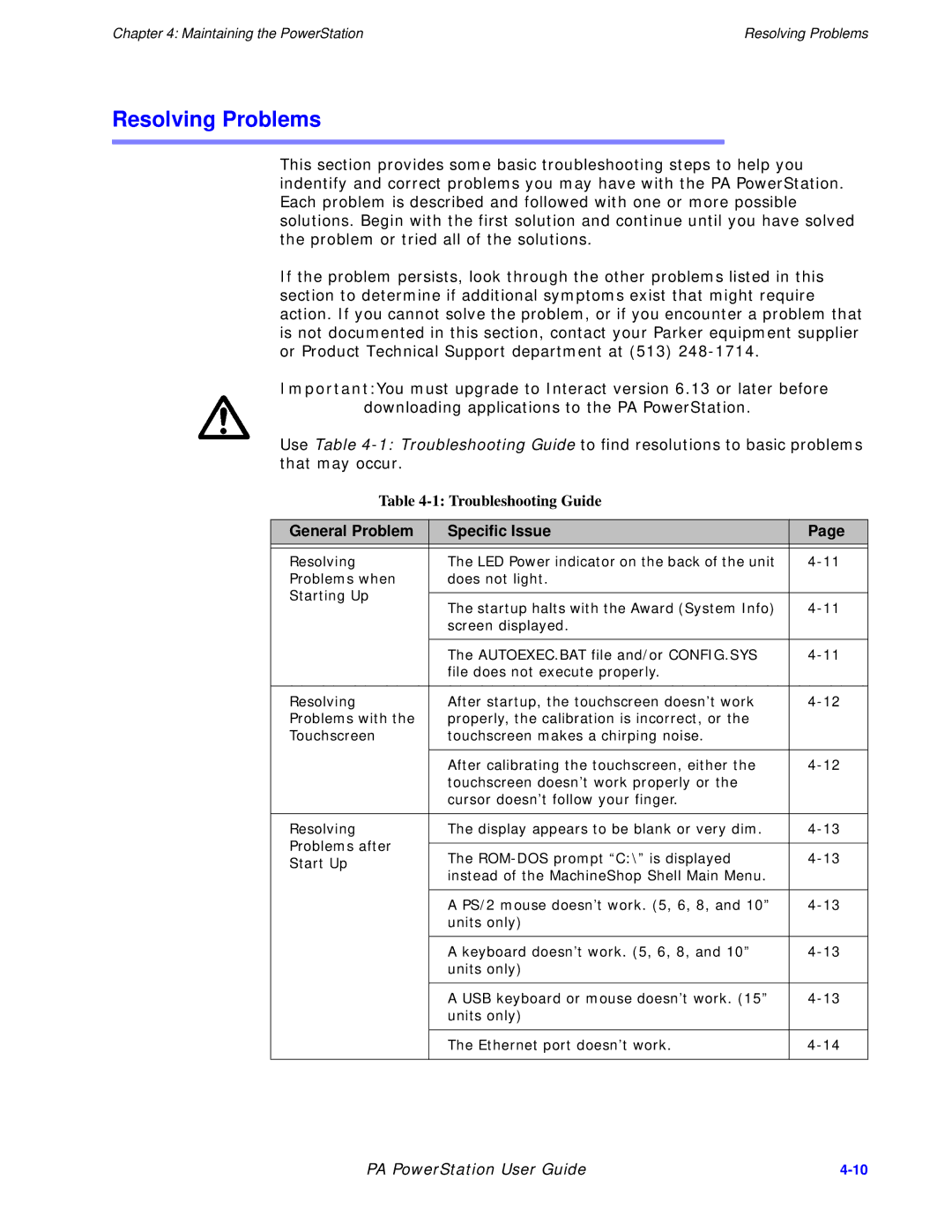 Parker Hannifin PA Series manual Resolving Problems, General Problem Specific Issue 