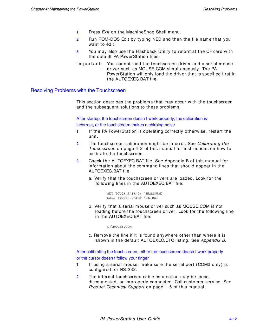 Parker Hannifin PA Series manual Resolving Problems with the Touchscreen 