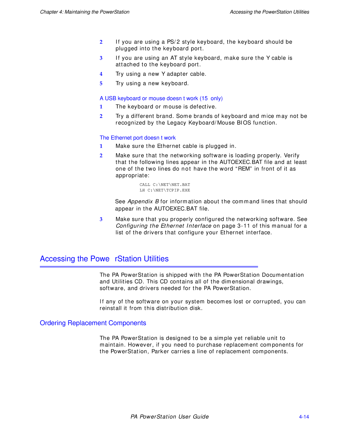 Parker Hannifin PA Series manual Accessing the PowerStation Utilities, Ordering Replacement Components 