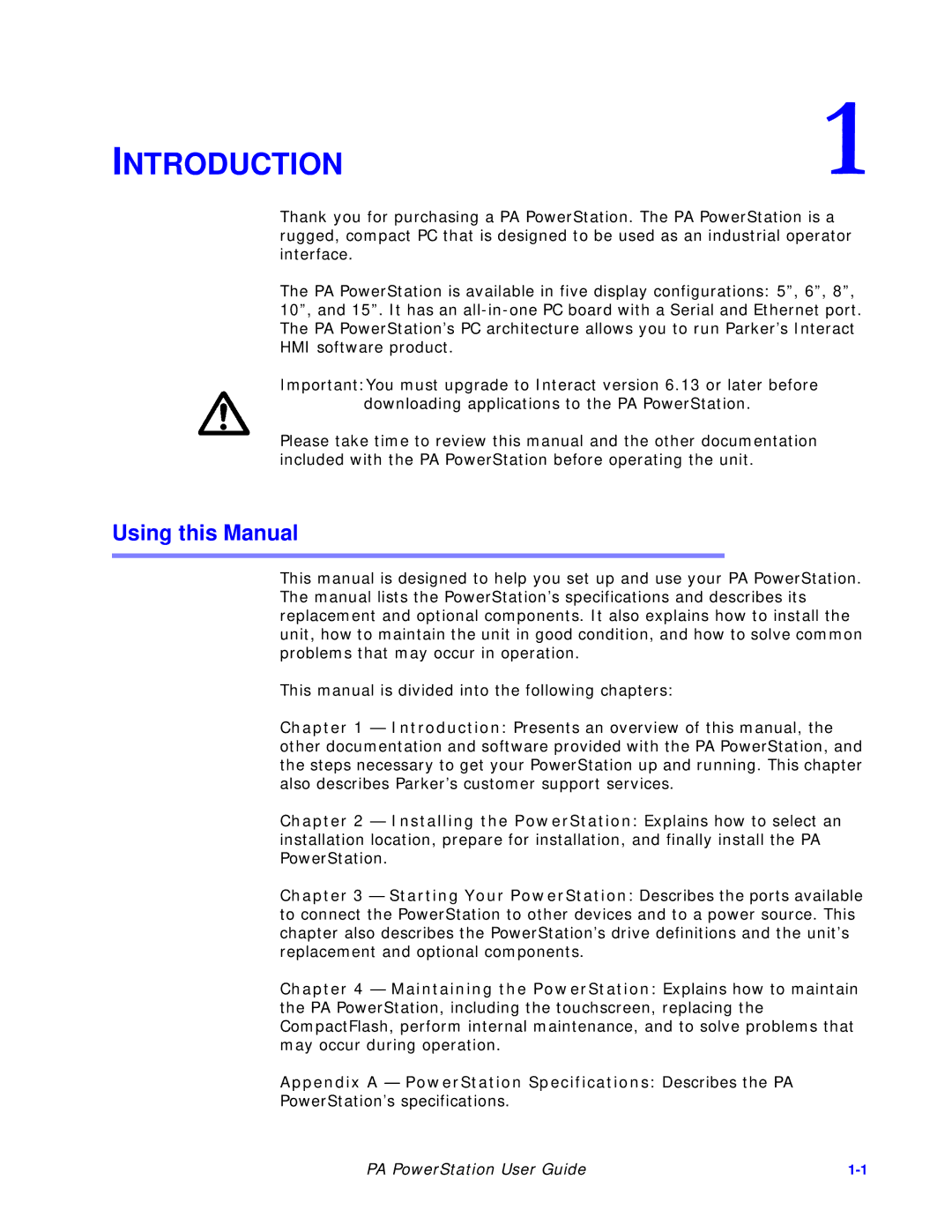 Parker Hannifin PA Series manual Introduction, Using this Manual 