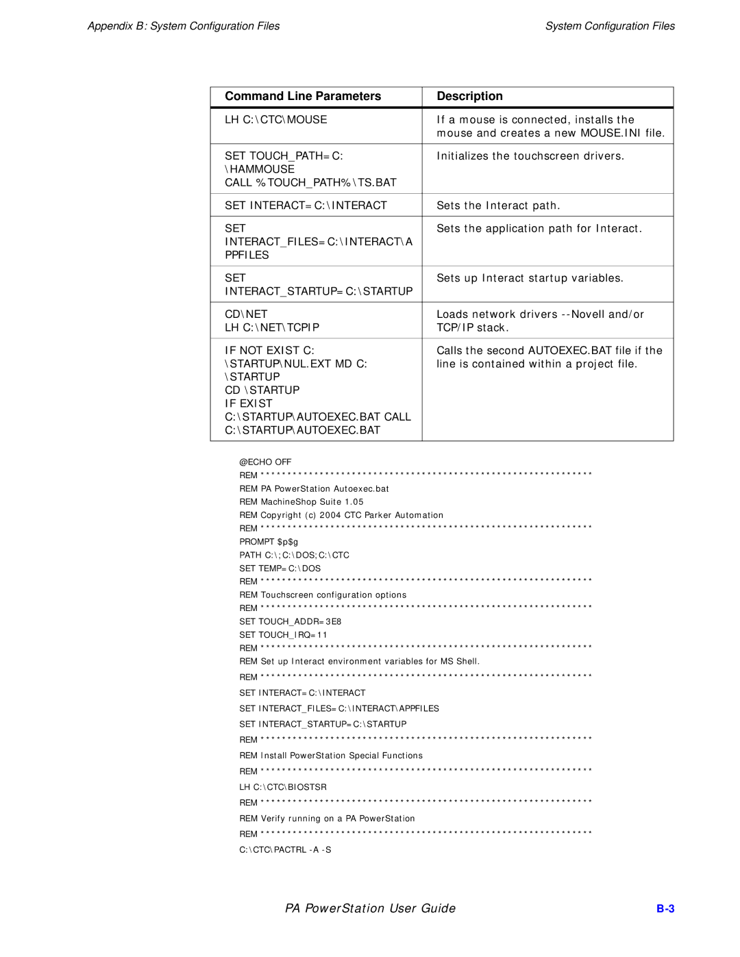 Parker Hannifin PA Series Command Line Parameters Description, STARTUP CD \STARTUP If Exist \STARTUP\AUTOEXEC.BAT Call 