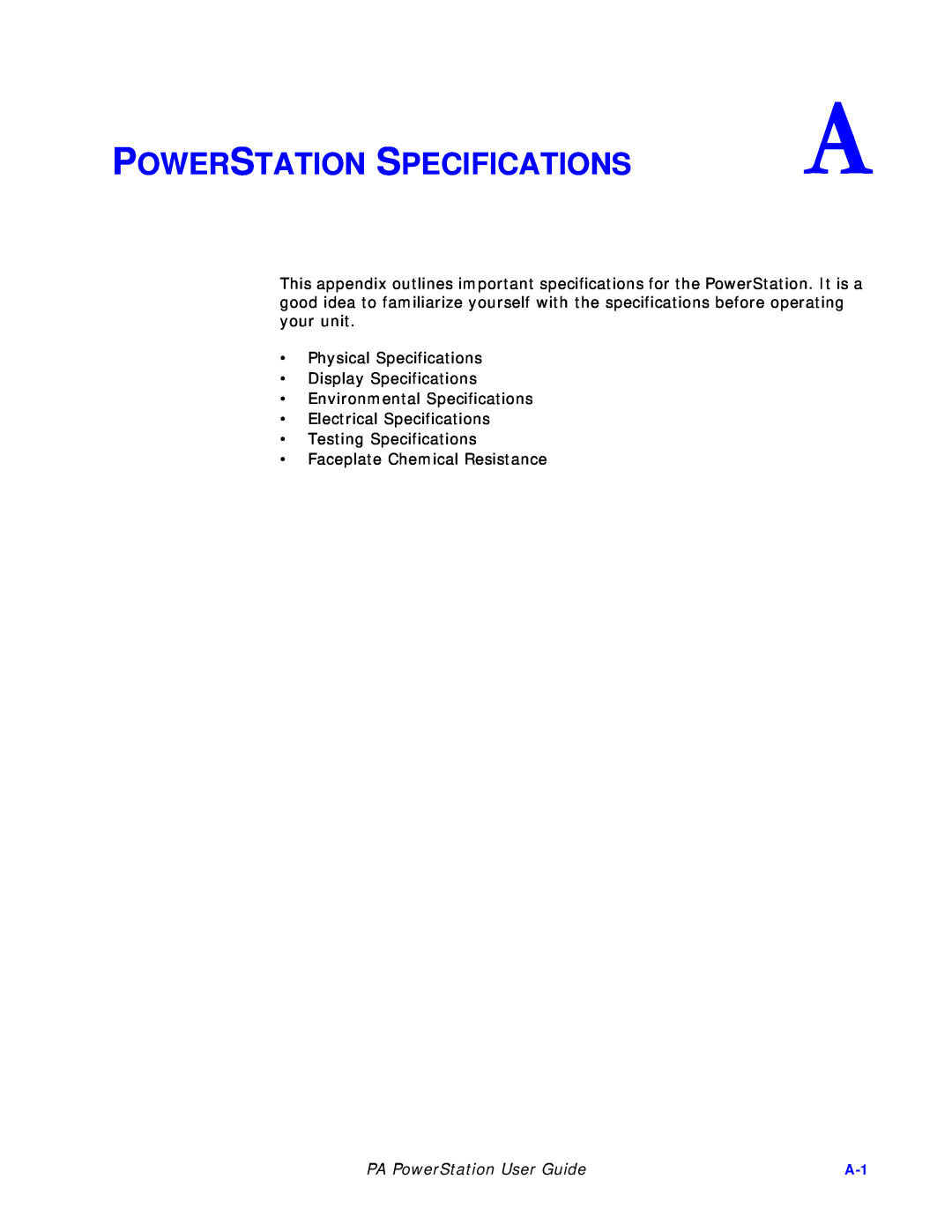 Parker Hannifin PA Series manual Powerstation Specifications, PA PowerStation User Guide 