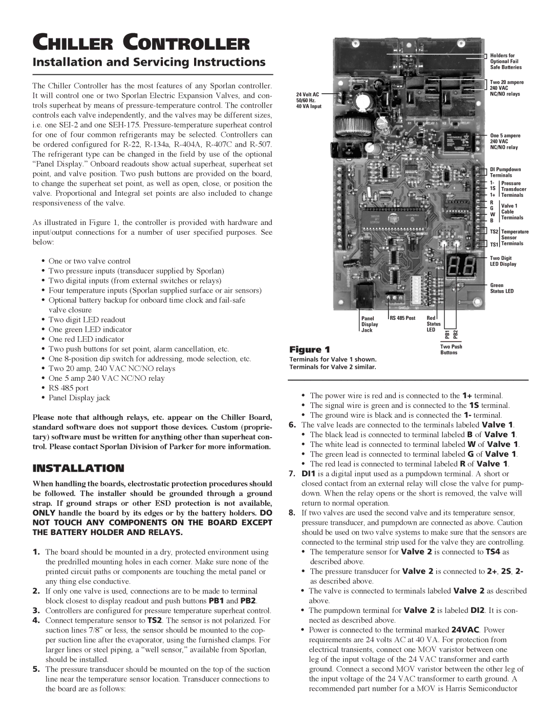 Parker Hannifin SEI-2, SEH-175, R-404A, R-134A, R-407C, R-507, R-22 manual Installation, Battery Holder and Relays 