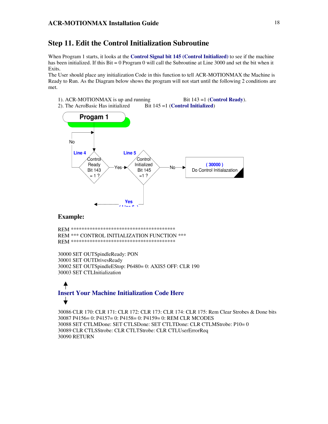 Parker Hannifin VERSION 1.0 manual Edit the Control Initialization Subroutine, Example 