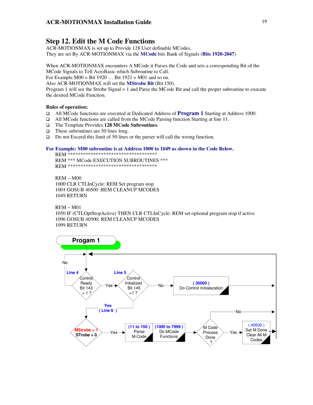 Parker Hannifin VERSION 1.0 manual Edit the M Code Functions, Rules of operation 