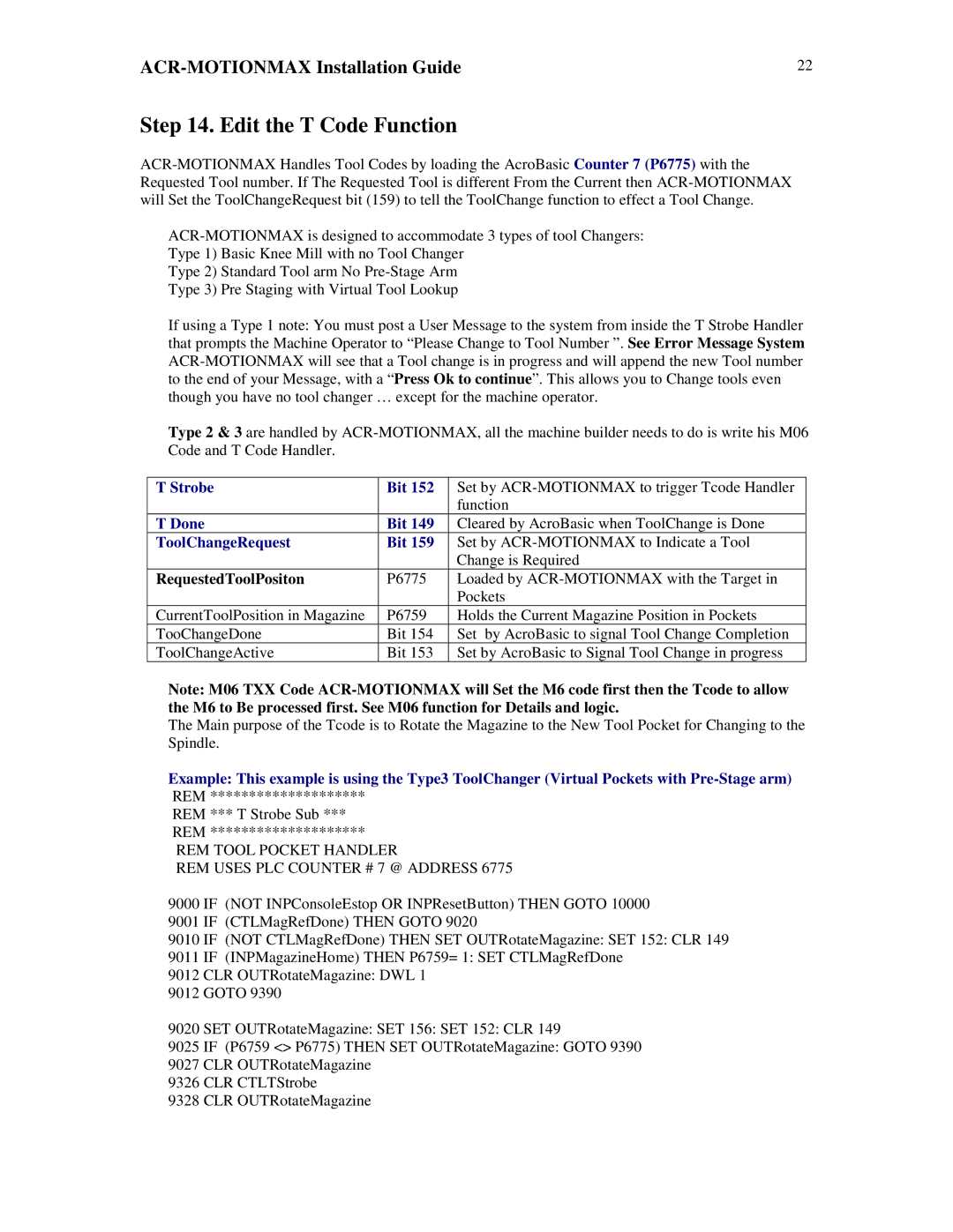 Parker Hannifin VERSION 1.0 manual Edit the T Code Function, RequestedToolPositon 