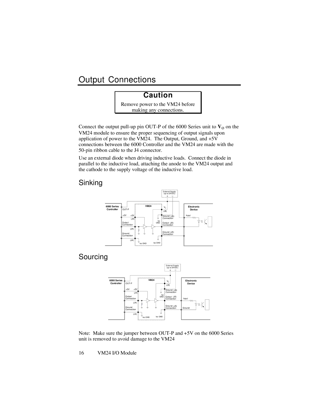 Parker Hannifin vm24 manual Output Connections, VM24 