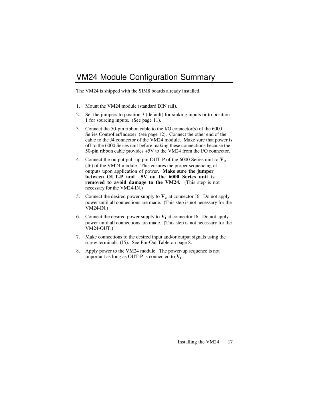 Parker Hannifin vm24 manual VM24 Module Configuration Summary 