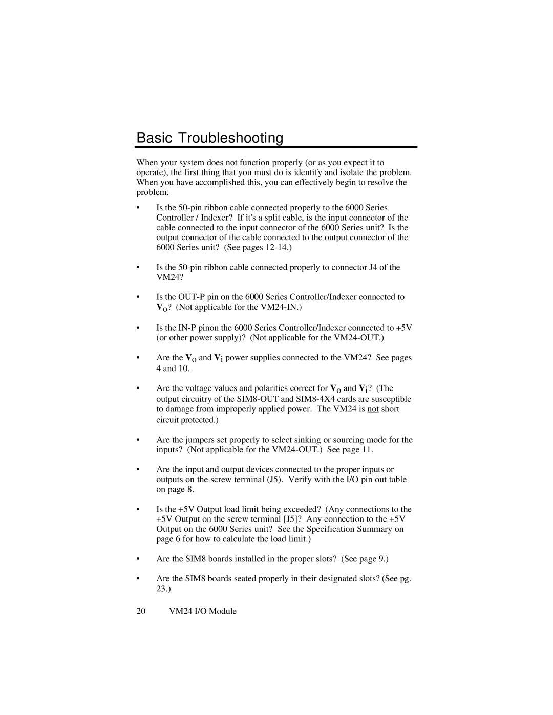 Parker Hannifin vm24 manual Basic Troubleshooting 