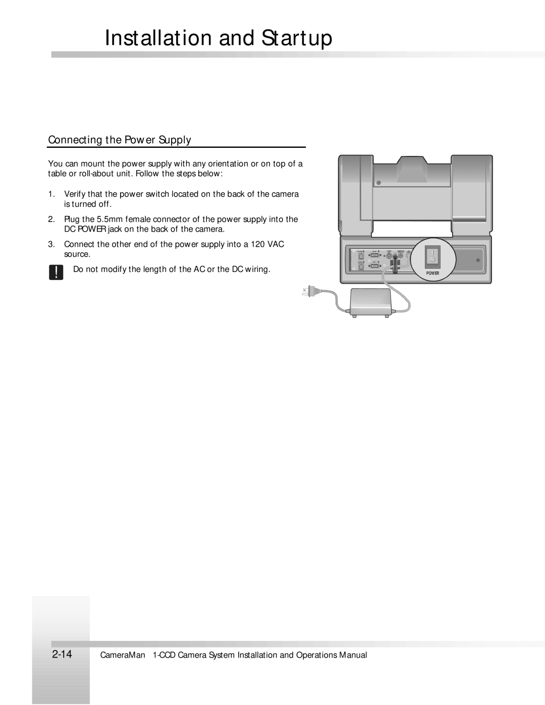 ParkerVision 1-CCD manual Connecting the Power Supply 