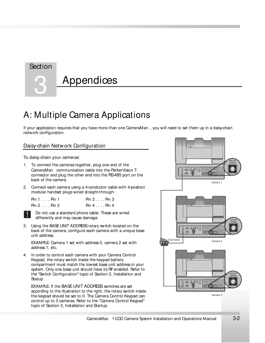 ParkerVision 1-CCD manual Appendices, Multiple Camera Applications, Daisy-chain Network Configuration 