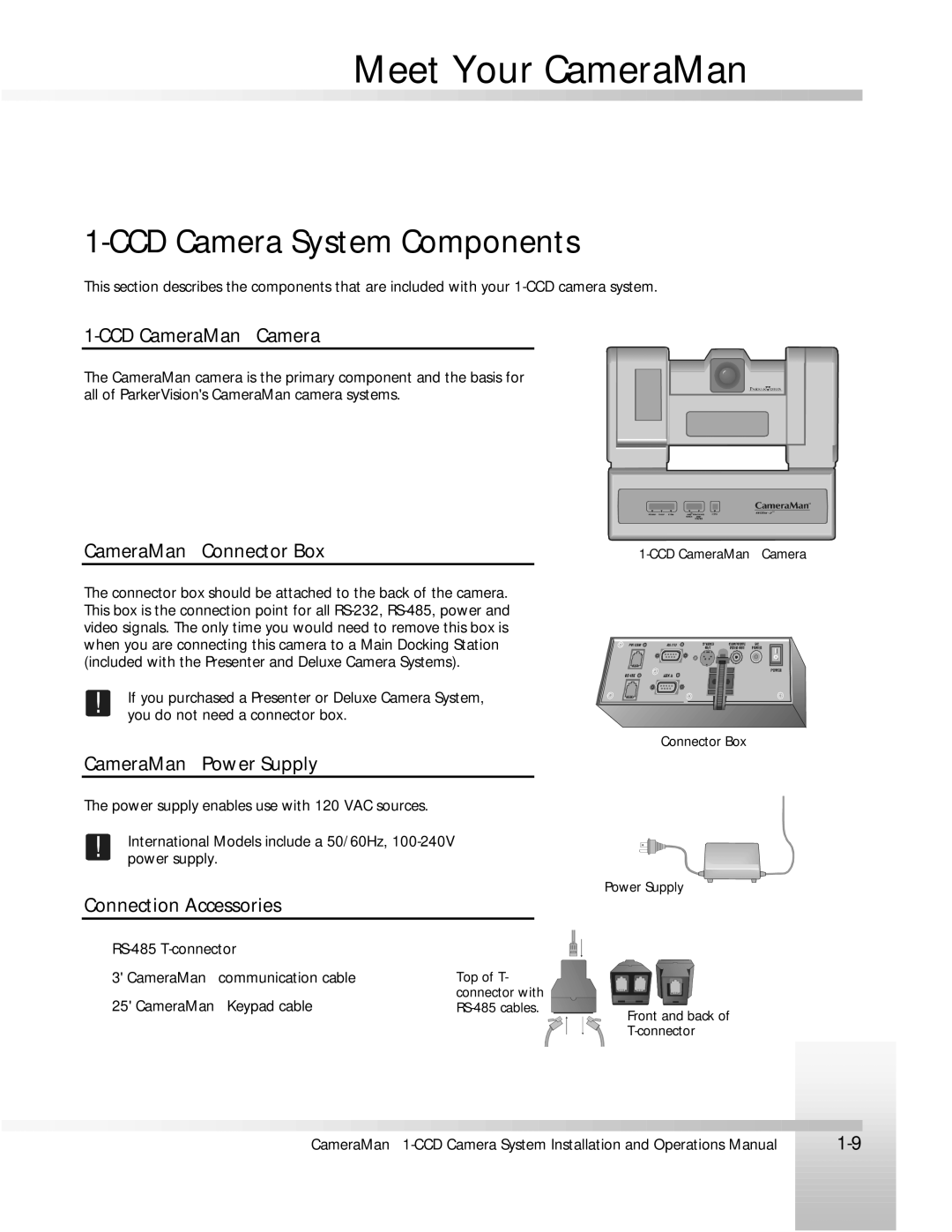 ParkerVision 1-CCD CCD Camera System Components, CCD CameraMan Camera, CameraMan Connector Box, CameraMan Power Supply 