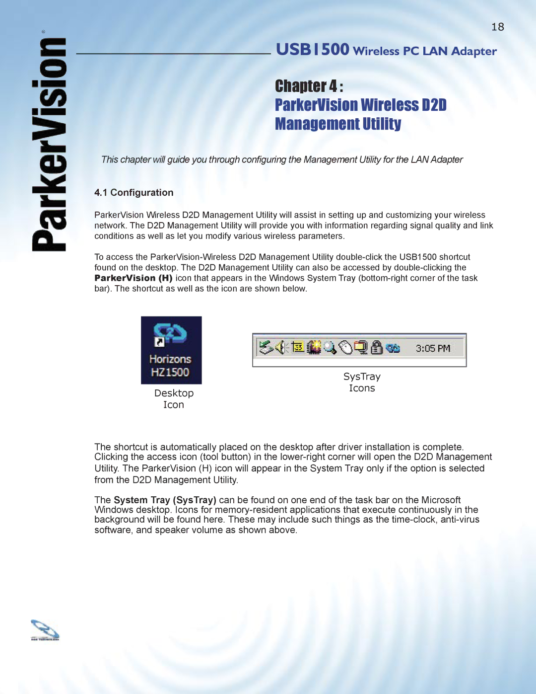 ParkerVision USB1500 manual ParkerVision Wireless D2D Management Utility, Conﬁguration 