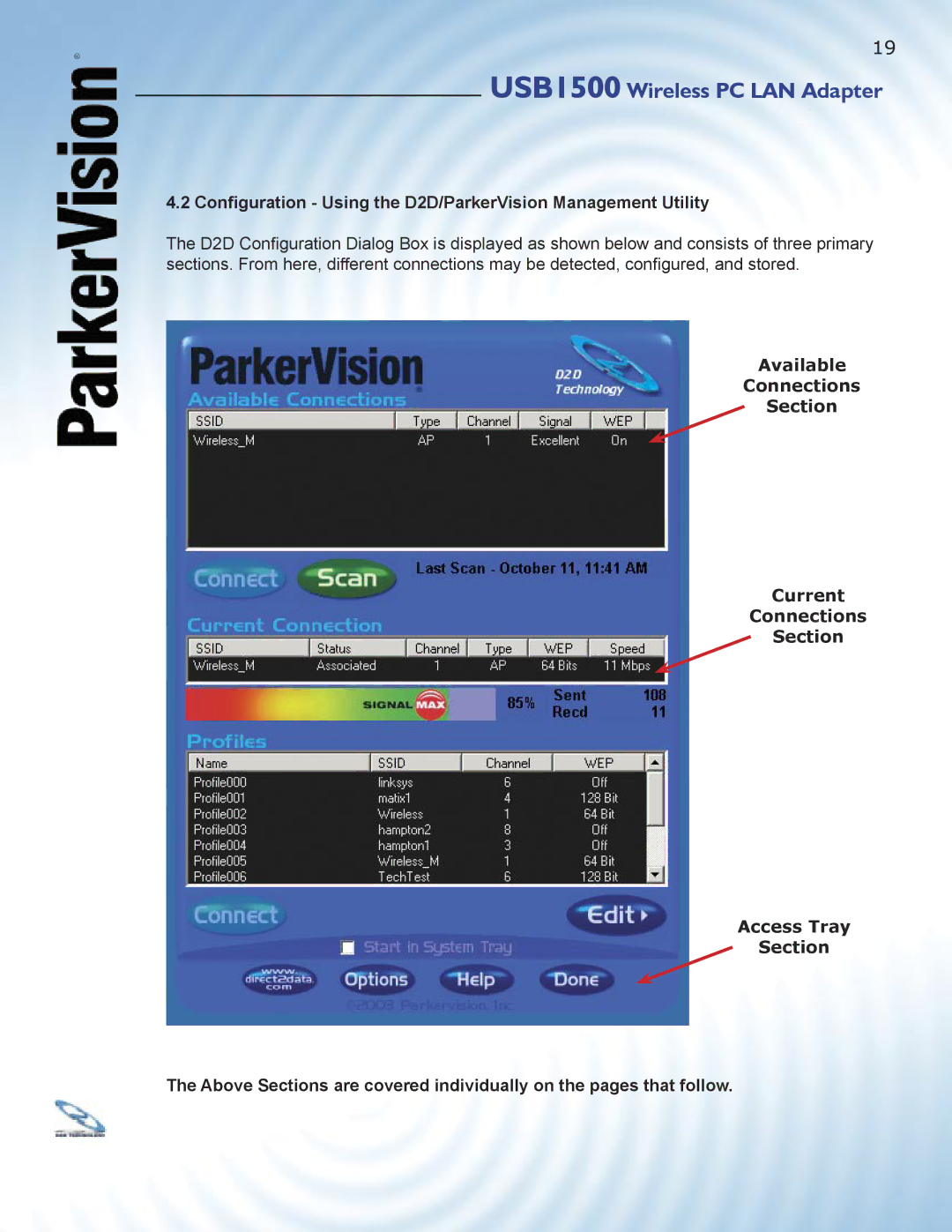 ParkerVision USB1500 manual Conﬁguration Using the D2D/ParkerVision Management Utility 