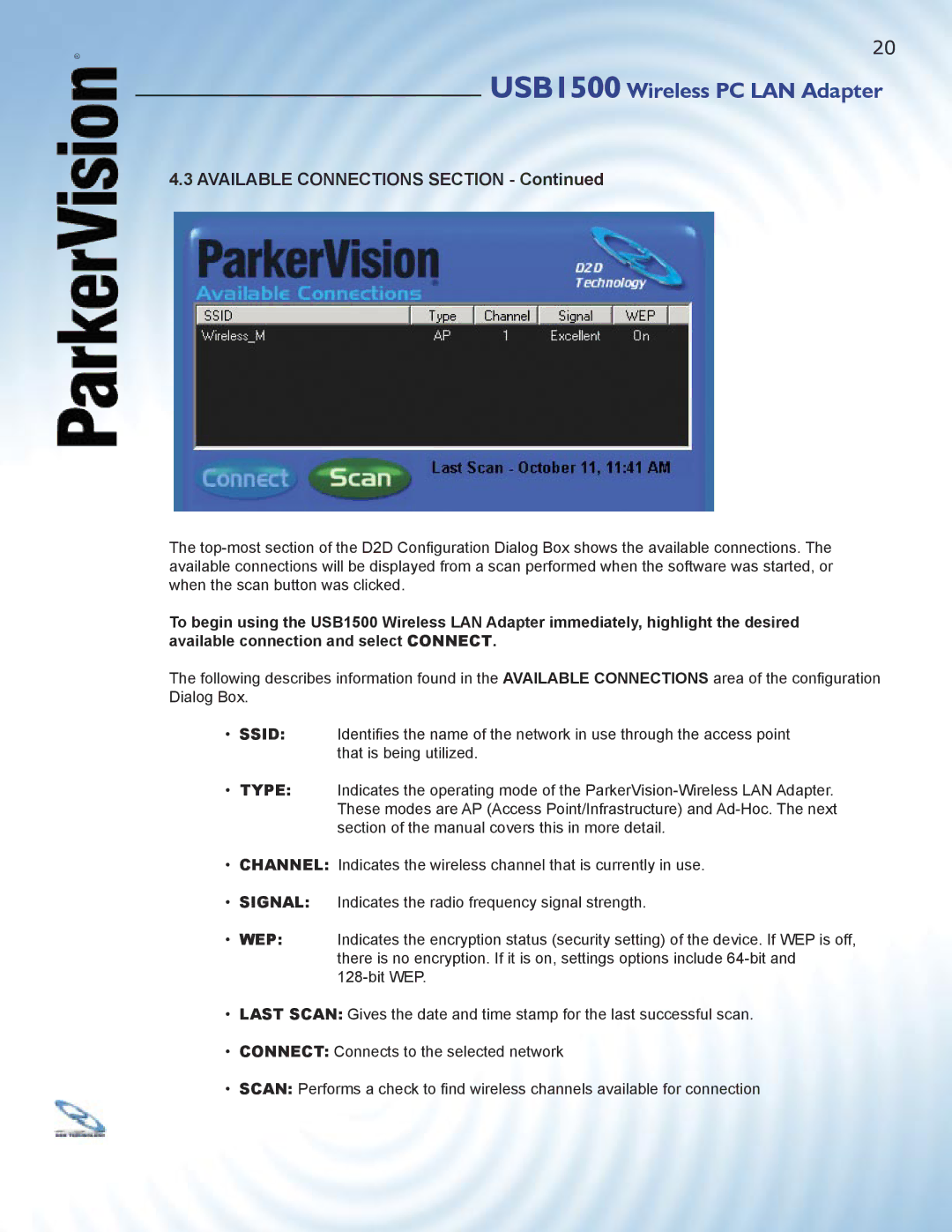 ParkerVision USB1500 manual Available Connections Section 