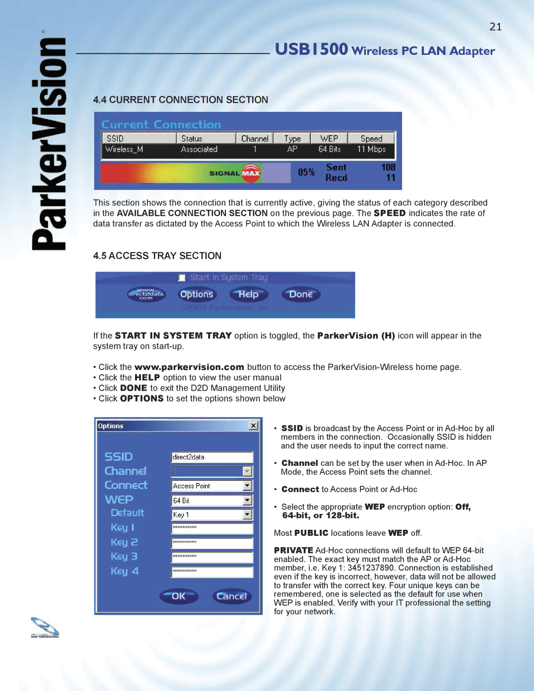 ParkerVision USB1500 manual Current Connection Section 