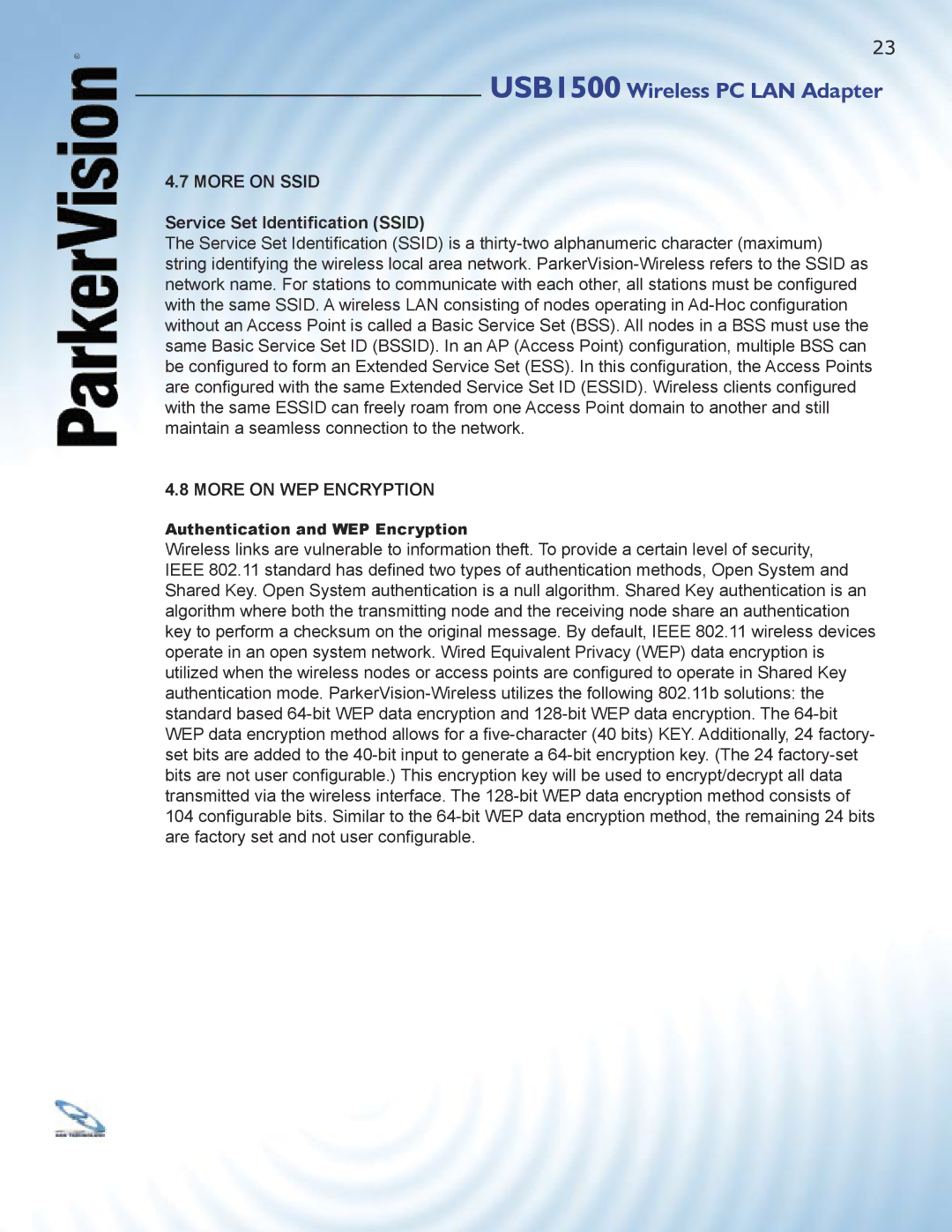 ParkerVision USB1500 manual More on Ssid, Service Set Identiﬁcation Ssid 