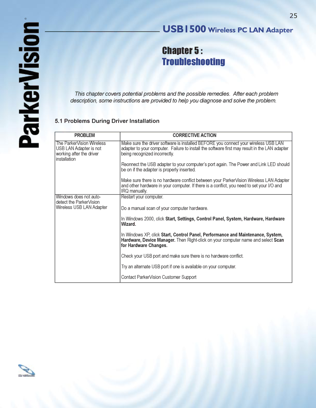 ParkerVision USB1500 manual Troubleshooting, Problems During Driver Installation 