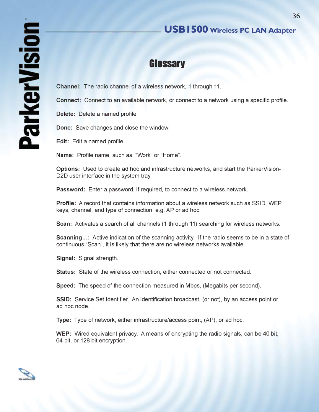 ParkerVision USB1500 manual Glossary 