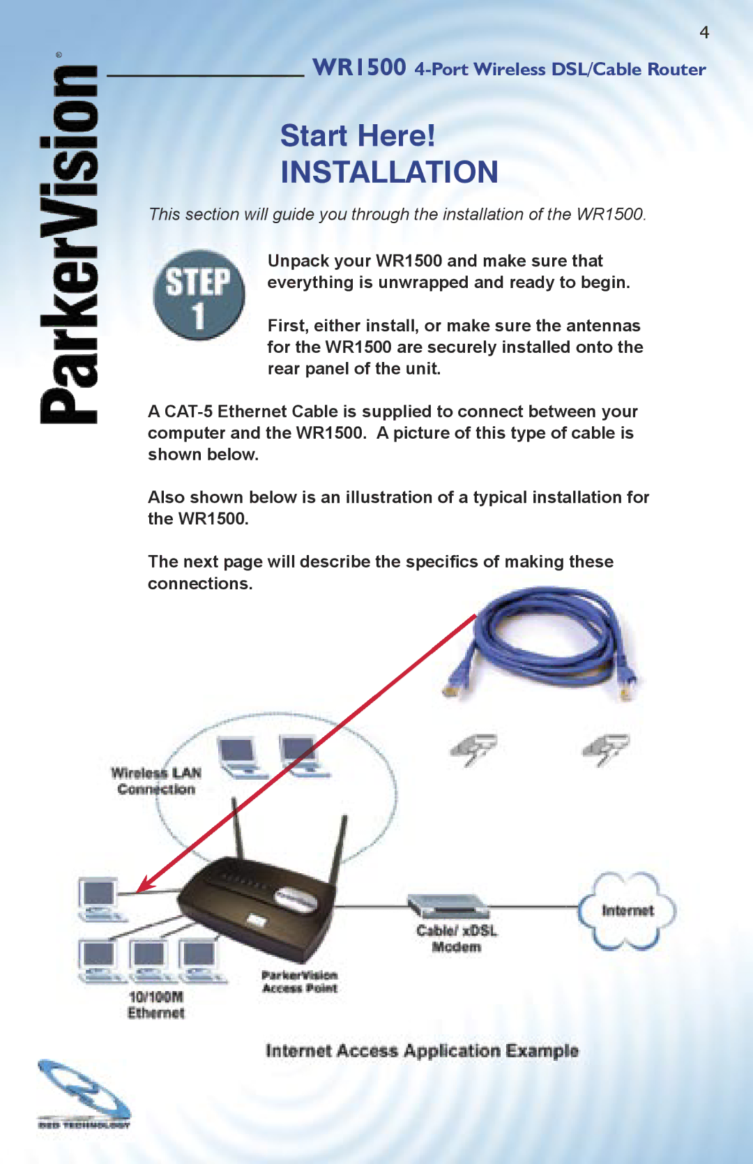 ParkerVision WR1500 quick start Installation 