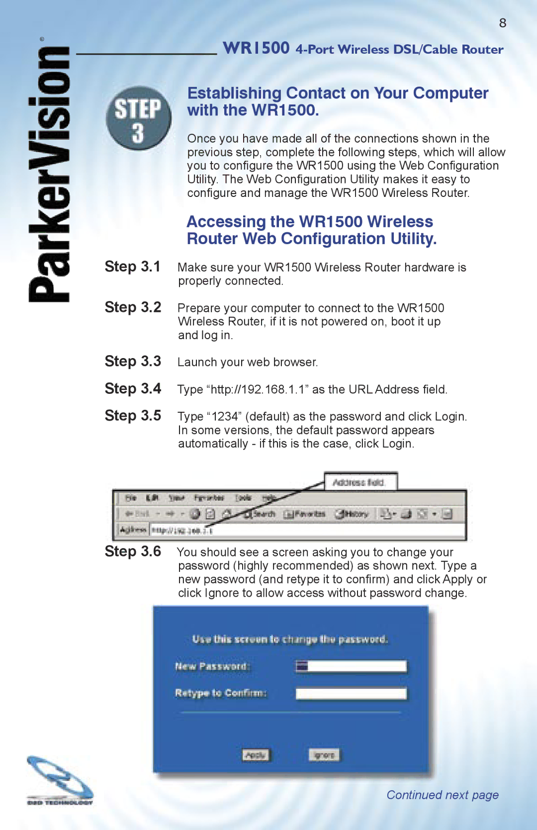 ParkerVision quick start Establishing Contact on Your Computer with the WR1500 