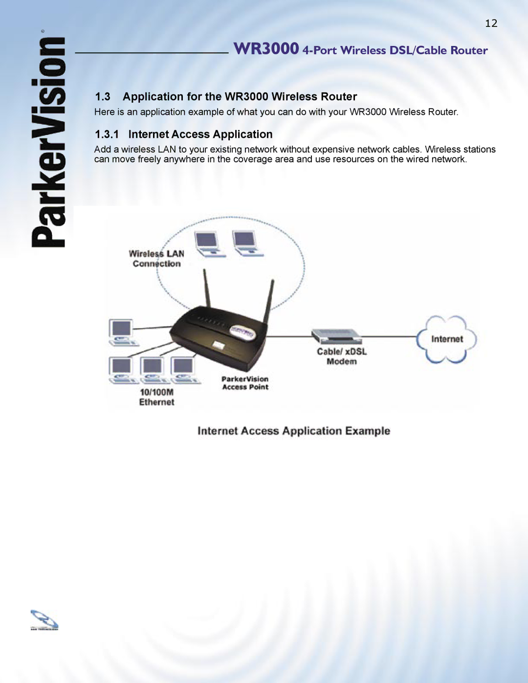 ParkerVision manual Application for the WR3000 Wireless Router 