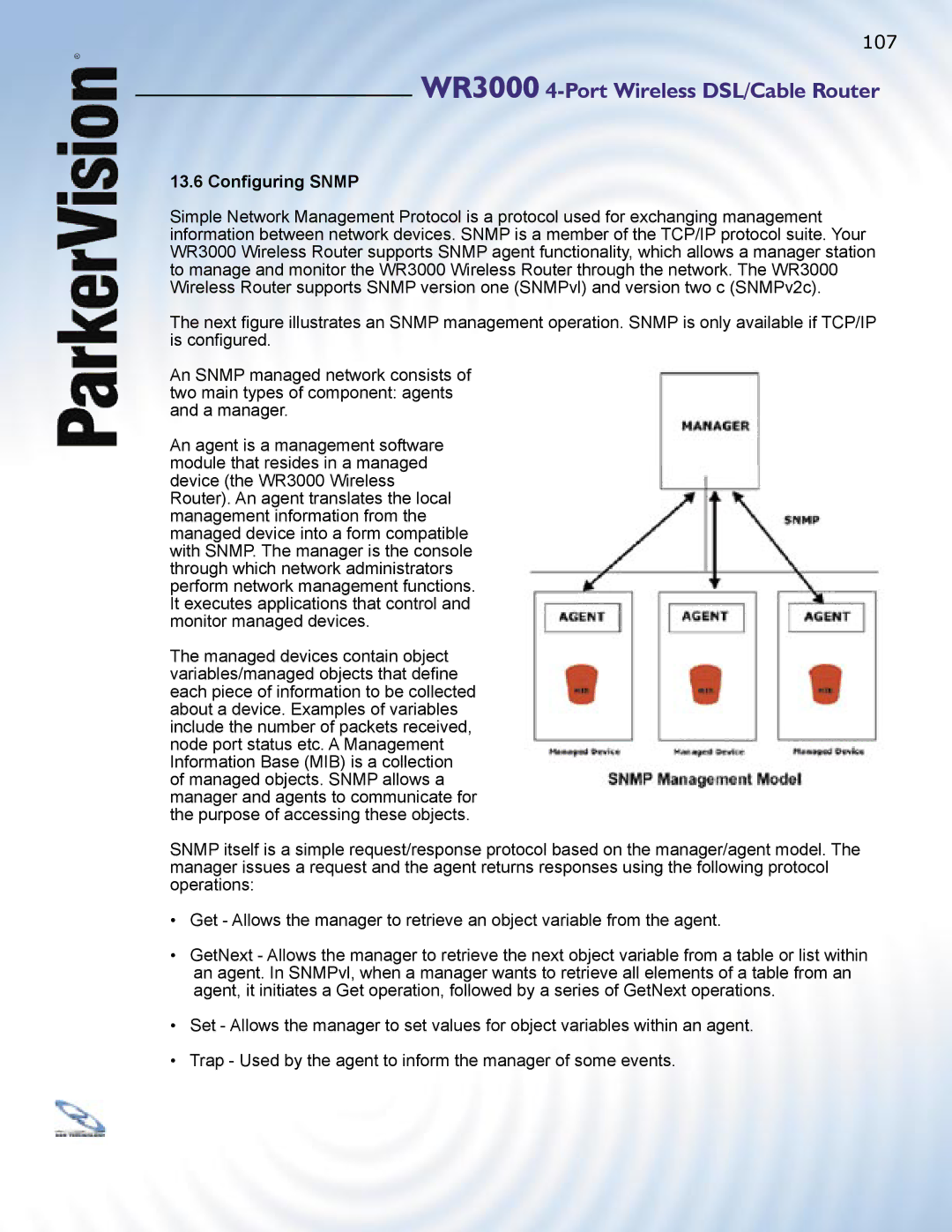 ParkerVision WR3000 manual 13.6 Conﬁguring Snmp 